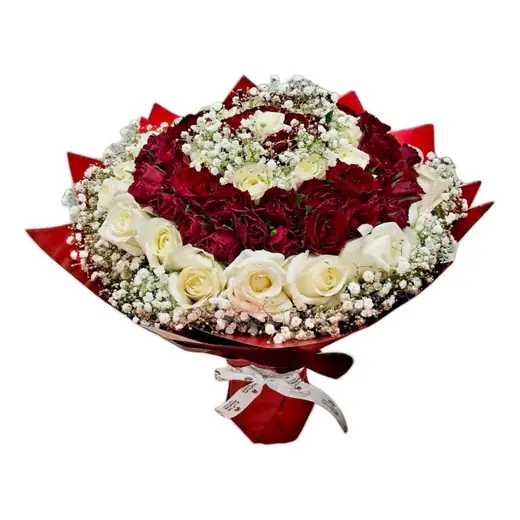 Bouquet of 75 roses with baby's breath